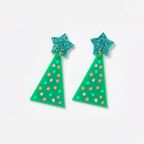 Christmas Tree Earrings Spot Green