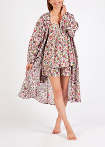Arabella Dressing Gown White & Pink Peacock