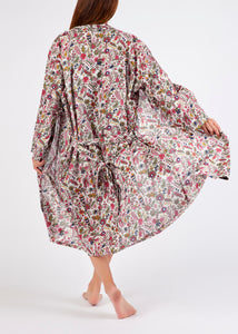 Arabella Dressing Gown White & Pink Peacock