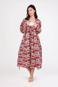 Arabella Dressing Gown Red & Pink Florals